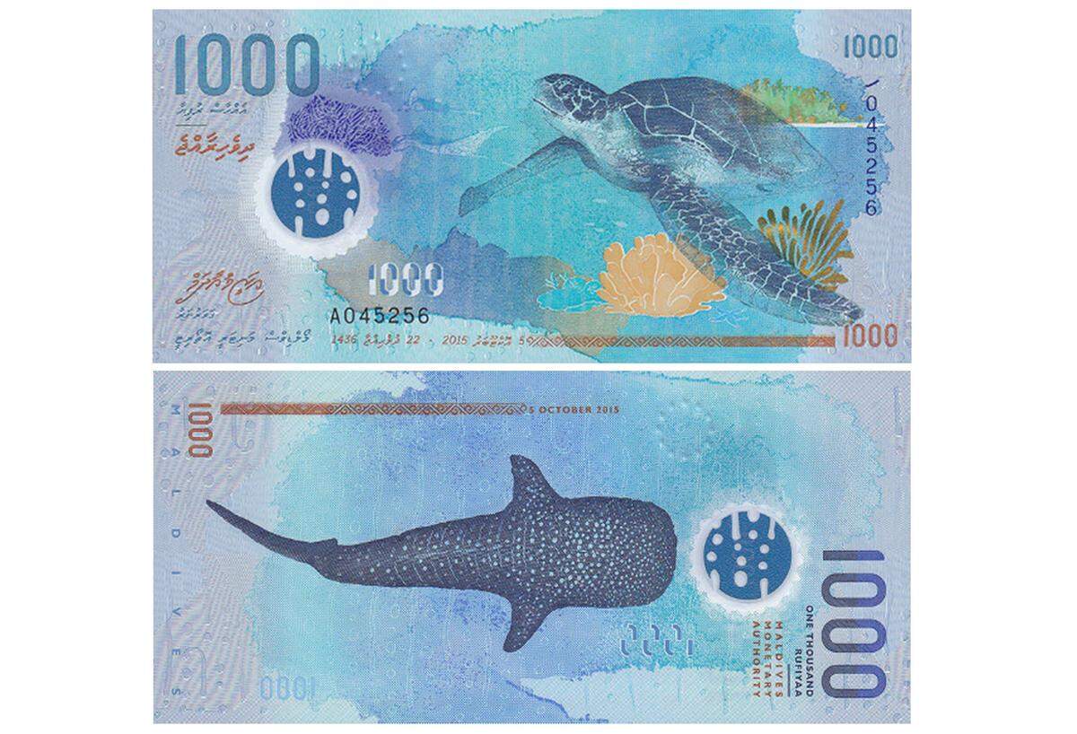 Vielversprechend dürfte auch der diesjährige Wettbewerb werden. Der ersten Nominierten für die "Banknote des Jahres 2016" steht schon fest: Dieser schicke 1000er kommt von den Malediven. Klicken Sie weiter zu den Vorjahressiegern.