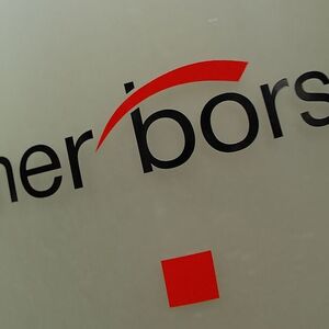 The Vienna Stock Exchange (Wiener Boerse) logo is displayed next to the company's street entrance in Vienna