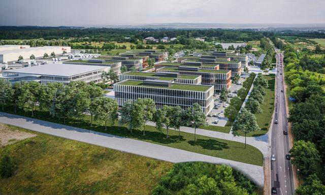 Visualisierung des Girteka Campus in der litauischen Hauptstadt Vilnius: Die österreichischen Architekten von ATP gewannen mit ihrem Entwurf den internationalen Wettbewerb des globalen Logistikunternehmens.