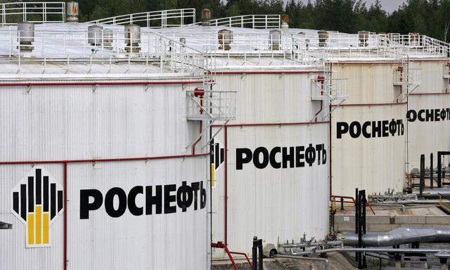 File picture shows Rosneft oil storage tanks at the oil-loading terminal in Privodino