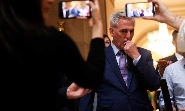 U.S. Speaker of the House Kevin McCarthy (R-CA) talks to reporters while walking back to his office from the House Chamber on Capitol Hill