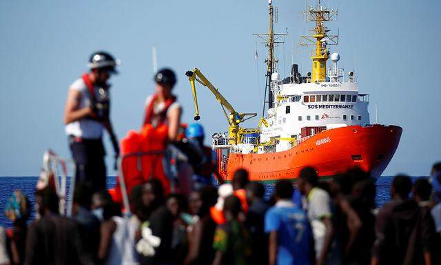 FILE PHOTO: MV Aquarius rescue ship is seen as migrants are rescued by SOS Mediterranee organisation in the Mediterranean Sea