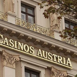 The logo of Austrian gambling monopolist Casinos Austria is pictured on its headquarters in Vienna