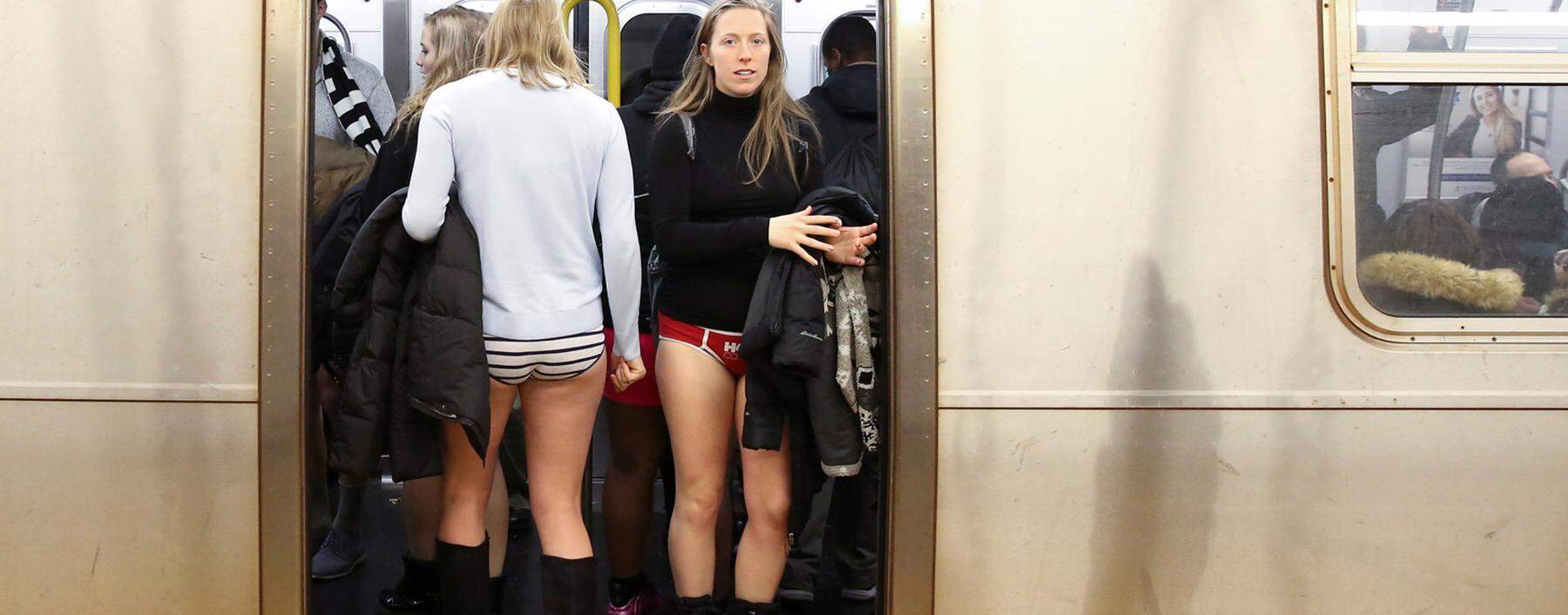 People participate in the annual ´No Pants Subway Ride´ in the Manhattan borough of New York City