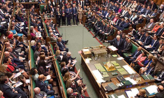 Britain's Prime Minister Boris Johnson speaks during PMQs session in the House of Commons in London