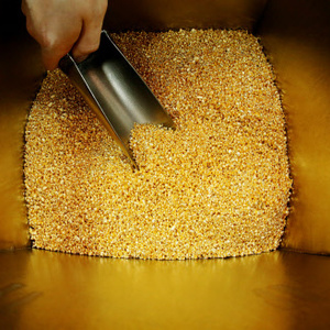 Körnchen mit 99,99 Prozent reinem Gold werden herausgeschält, bevor sie im sibirischen Werk Krastsvetmet, einem der weltweit größten Produzenten von Edelmetallen, verpackt werden.