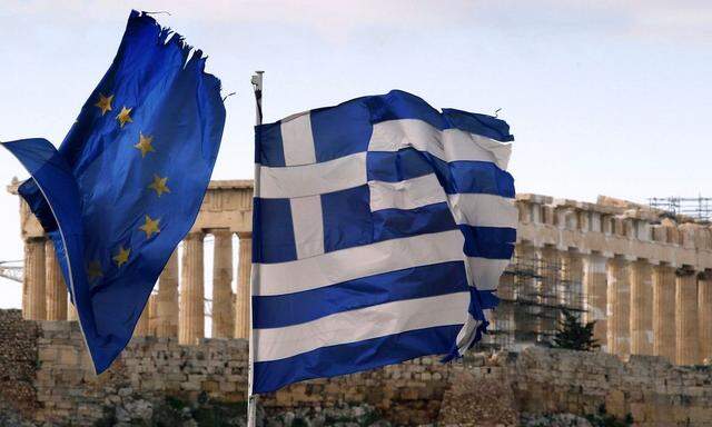 A Greek and an EU flag 