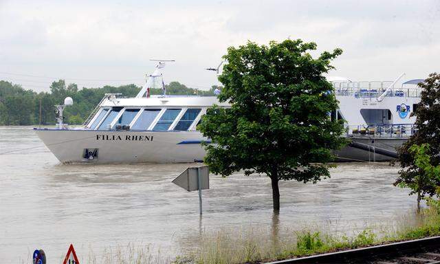 Flusskreuzfahrer gestrandet inmitten Donau