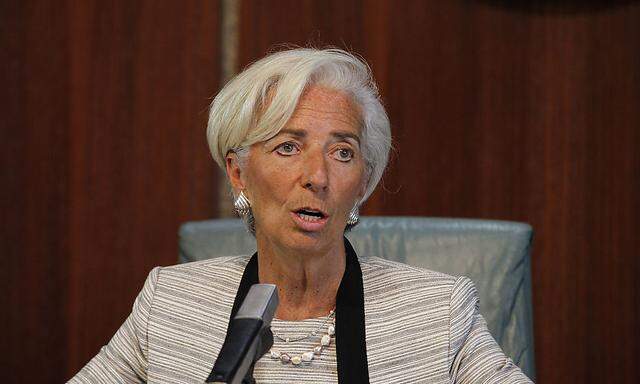 International Monetary Fund (IMF) Managing Director Lagarde speaks during a media briefing following her meeting with President Buhari in Abuja