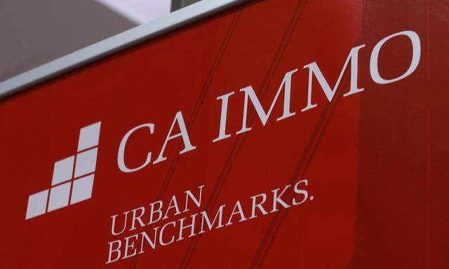 The logo of Austrian property goup CA Immo is pictured during a news conference in Vienna