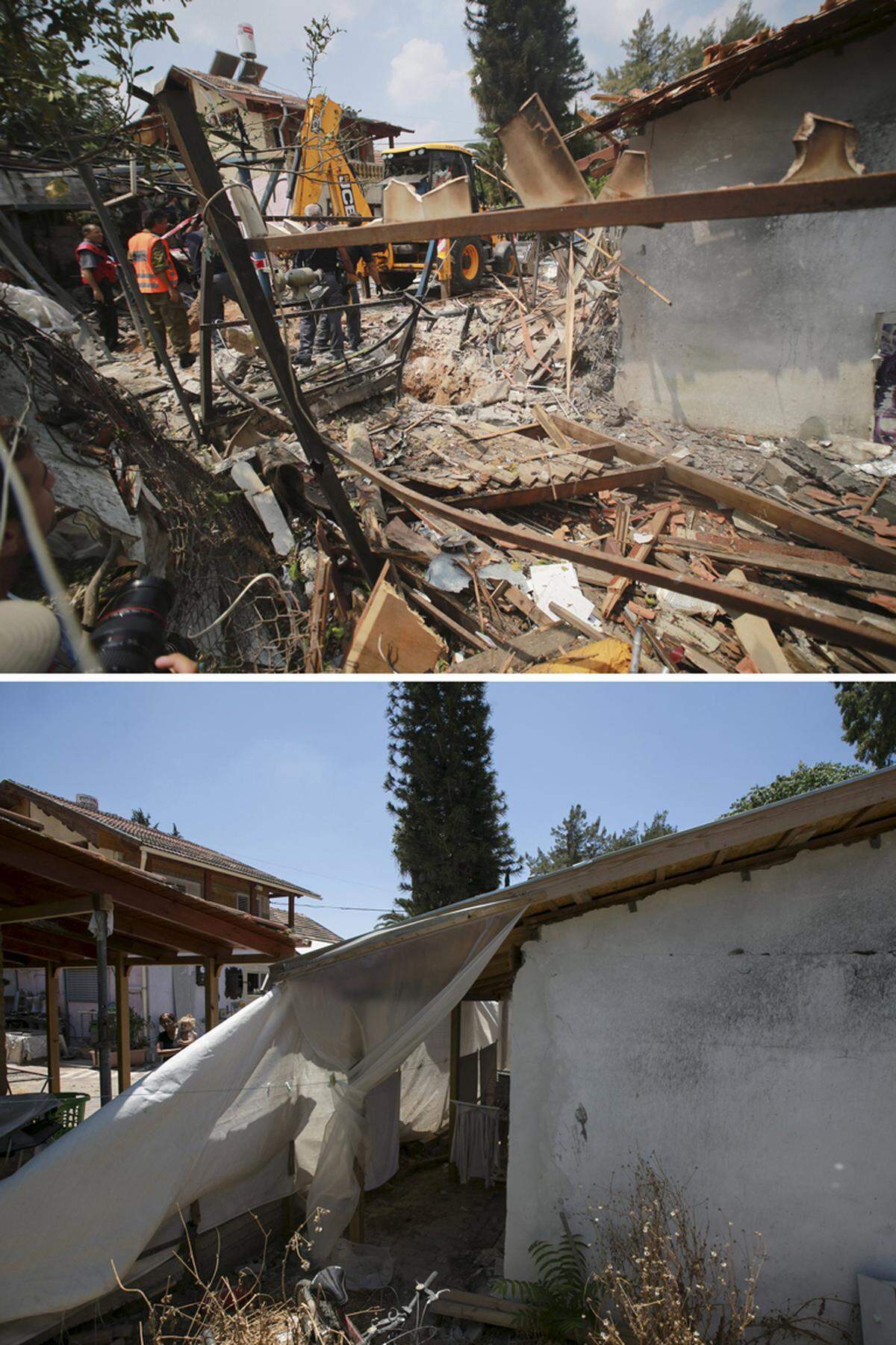 Am 22. Juli 2014 traf eine Rakete aus dem Gazastreifen die Stadt Yahud bei Tel Aviv. Die Wiederaufbauarbeiten sind in vollem Gange.
