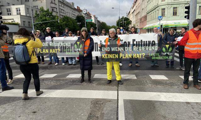 Auch Kabarettisten unterstützten den „Klima-Protest“ im Mai vorigen Jahres nahe der Reichsbrücke. 