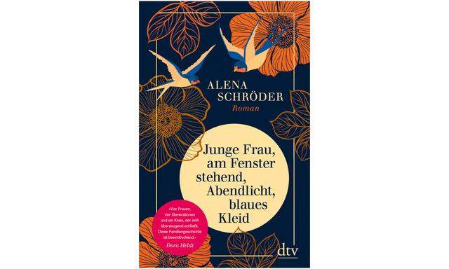 Alena Schröder: „Junge Frau, am Fenster stehend, Abendlicht, blaues Kleid“