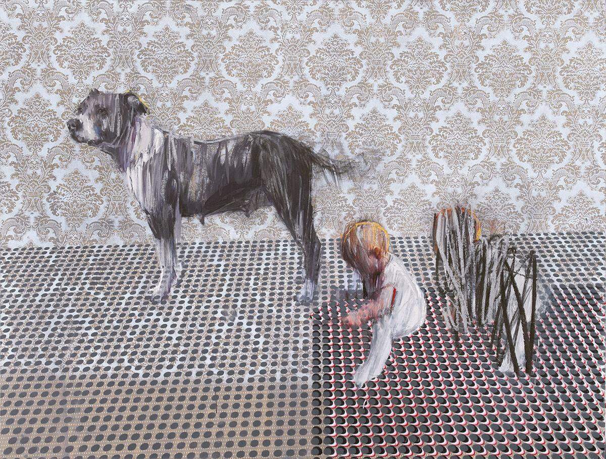 "Hund und Baby" ist nicht nur der Arbeitstitel dieses Werks, sondern auch gleich der Name des Bildes von Charming Baker.