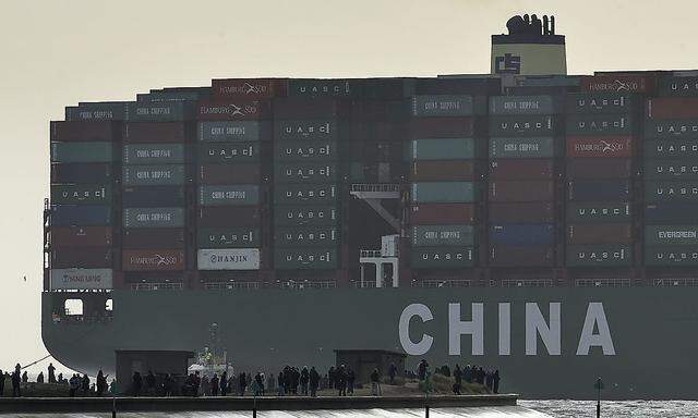 File photo of onlookers watching as the largest container ship in world, CSCL Globe, docks during its maiden voyage, at the port of Felixstowe in south east England