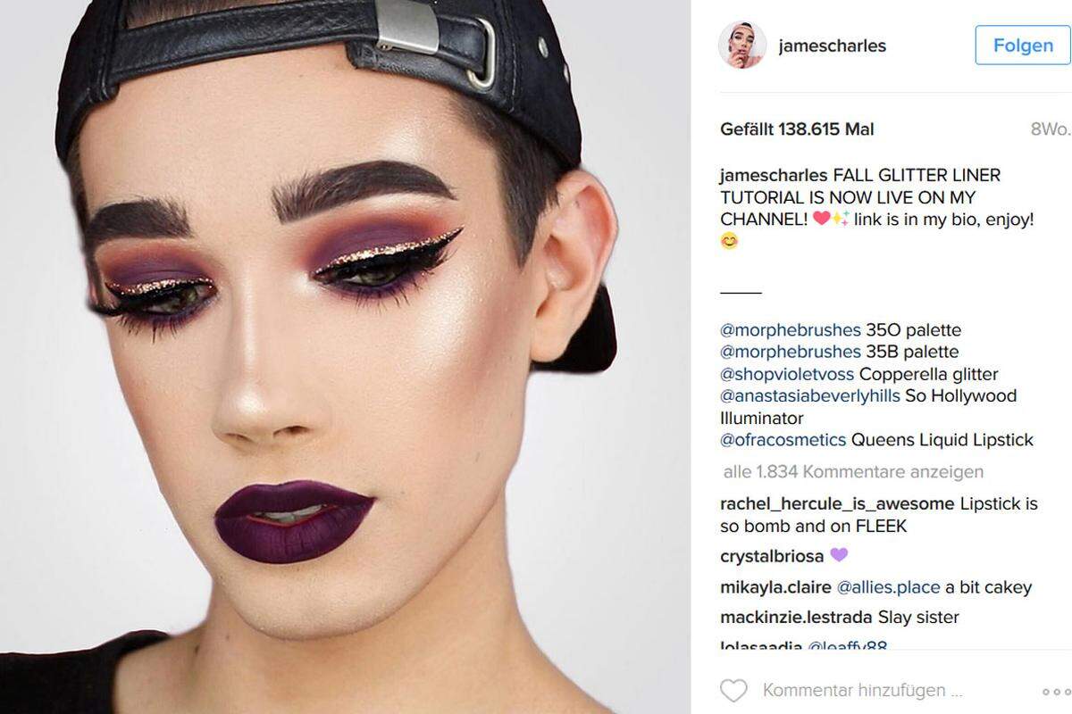 Im vergangenen Oktober engagierte das US-Beautylabel "Covergirl" den Make-up-Artist James Charles als seinen ersten männlichen Markenbotschafter.