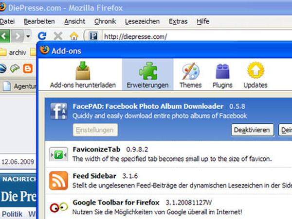 Firefox ist wohl die bekannteste Browser-Alternative und hat mittlerweile einen Marktanteil von mehr als 30 Prozent. Seine Popularität verdankt das Mozilla-Programm der Möglichkeit, den Browser durch Erweiterungen beliebig zu individualisieren. Mit Add-ons kann mittlerweile beinahe jede Funktion nachgerüstet werden. Beliebt sind etwa Werbe-Blocker, die lästige Werbebanner entfernen oder Skins, die dem Browser ein neues Aussehen verleihen. Das Add-on-Angebot hat mittlerweile 6000 Einträge überschritten.  Für Windows, Mac und Linux