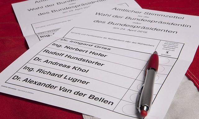Wahlzettel für die Hofburg-Wahl