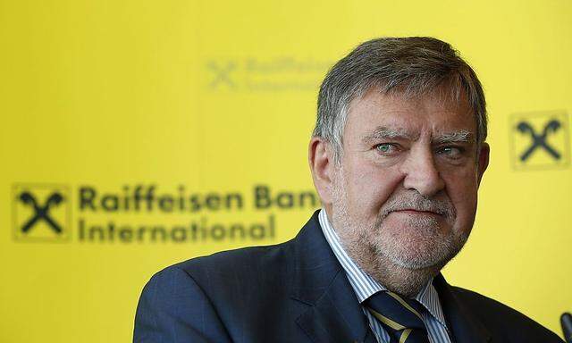 Raiffeisen Bank International's Chief Executive Herbert Stepic addresses a news conference in Vienna