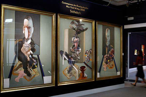 Für den sensationellen Preis von 86,3 Millionen Dollar wurde 2008 Francis Bacons "Triptych, 1976" bei Sotheby's in New York versteigert. Um das monumentale Bacon-Gemälde, das ursprünglich "nur" auf etwa 70 Millionen Dollar veranschlagt war, lieferten sich zwei Interessenten per Telefon einen Bieterwettkampf. Der Käufer blieb anonym, es soll sich aber um den Oligarchen Roman Abramowitsch handeln. Es ist nicht das teuerste Werk des Malers aus Irland.