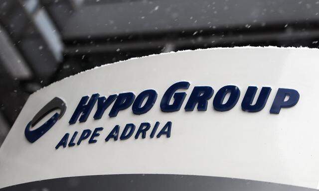 The logo of Austrian Hypo Group Alpe Adria is pictured at its headquarters during snowfall in Klagenfurt