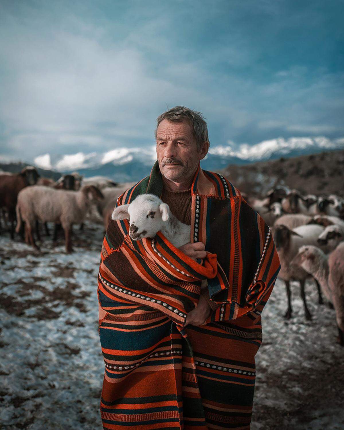 Dimitar Karanikolov fotografierte einen Schafhirten aus den bulgarischen Rhodopen. Das Spiel zwischen der Sanftheit einer warmen Umarmung und der Schroffheit der Landschaft schien bei der Jury Anklang zu finden.