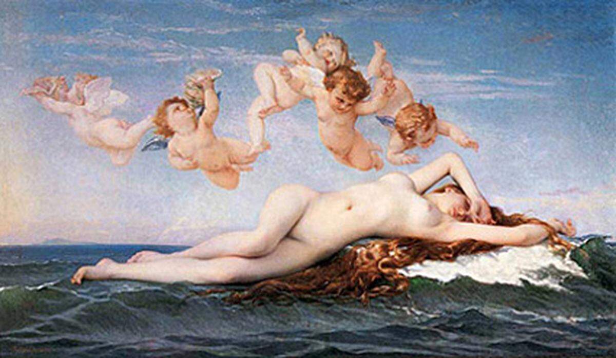 Zur Illustration nahm die Italienerin, die selbst modelt und schauspielert, zehn berühmte Bilder von Malern wie Botticelli, Titian und Inges an.  Die manipulierte Version von Cabanels "Die Geburt der Venus"