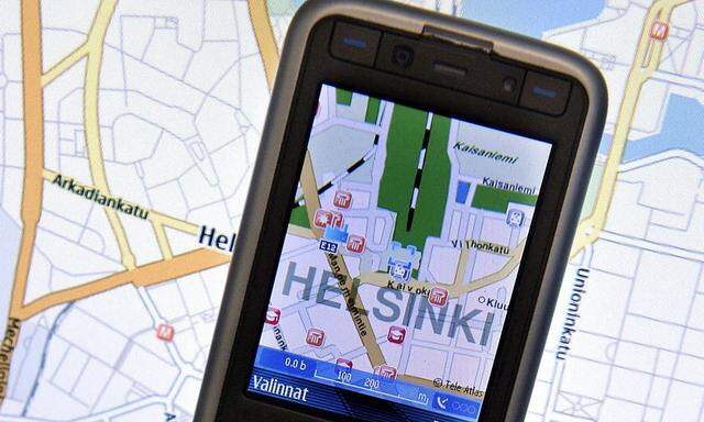 A Nokia N93i mobile phone, with a mobile map is pictured in Helsinki