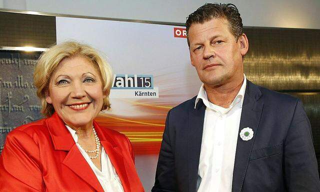 Maria-Luise Mathiaschitz (SPÖ) und Christian Scheider (FPÖ) am Sonntag, 15. März 2015, im Rahmen der Bürgermeister-Stichwahlen in Klagenfurt