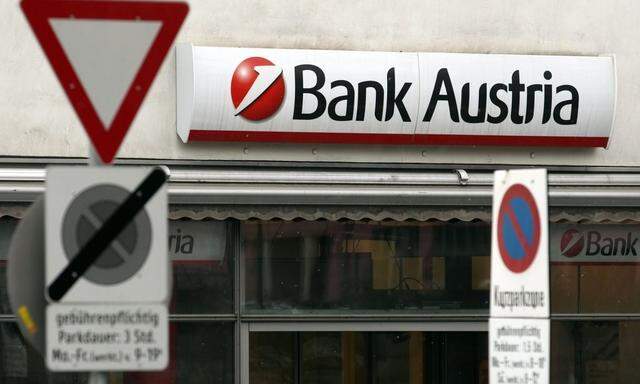 Logo of UniCredit's Bank Austria unit is pictured at a branch office in Vienna