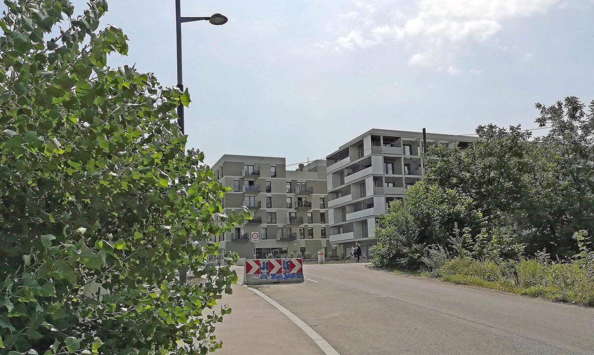 Eine kleine Betonhürde markiert den Übergang zwischen "An den alten Schanzen" zu "Maria-Tusch-Straße".