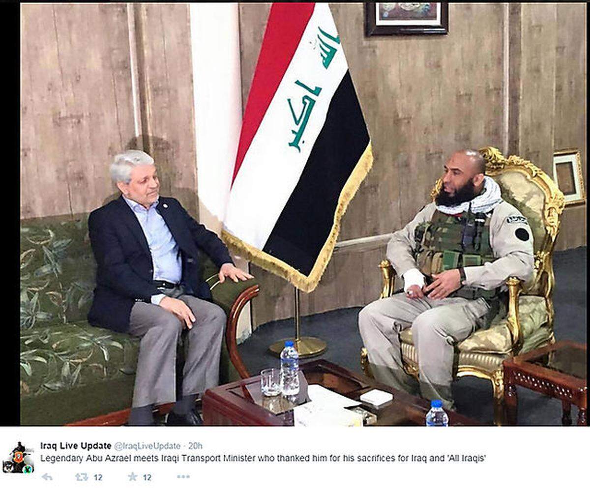 Dem launigen Schiiten-Rambo stehen die Tore der Mächtigen weit offen. Hier war er bei Iraks Transport- bzw. Verkehrsminister Baqir Al-Zubeidi, selbst Schiit.