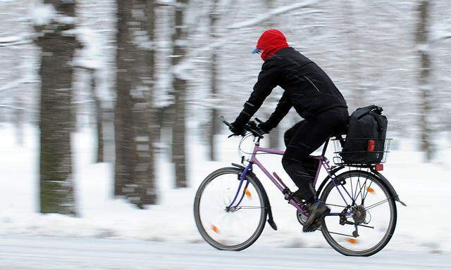 Archivbild: Ein Radfahrer in der winterlichen Prater-Hauptallee