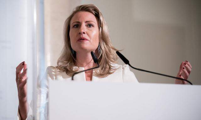 Frauenministerin Susanne Raab (ÖVP) am Montag während einer Pressekonferenz zum Thema Gewalt gegen Frauen. 