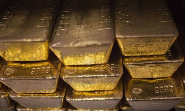 Gold bars are seen at the United States West Point Mint facility in West Point, New York