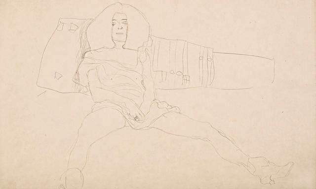Gustav Klimt: Sitzender weiblicher Halbakt, 1904, reproduziert in „Die Hetärengespräche des Lukian“.