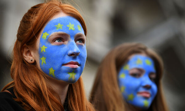 EU supporters participate in the 'People's Vote' march in central London