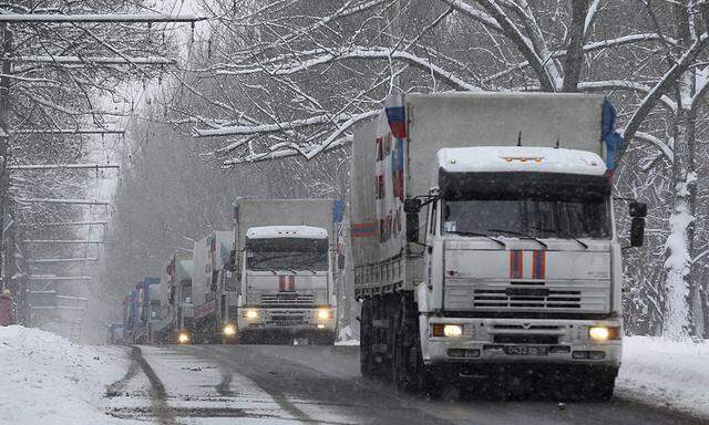 Russian humanitarian trucks are seen in Donetsk, eastern Ukraine