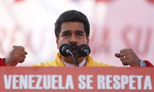 Venezuela's President Maduro speaks during a rally to reject the sanctions that the U.S. government seeks to impose to officials accused of human rights violations, in Caracas