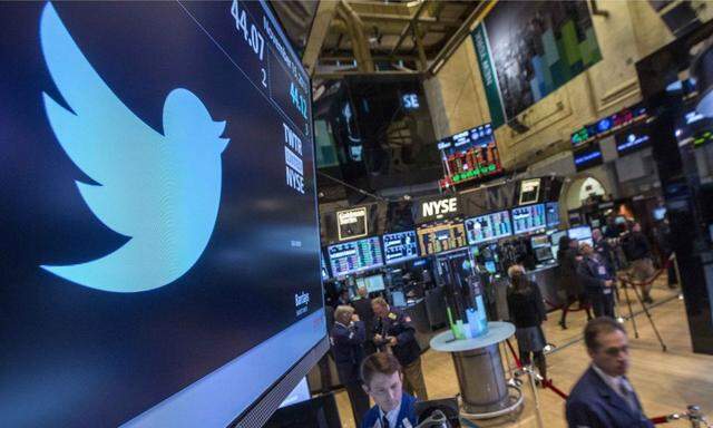 The Twitter symbol is displayed at the post where the stock is traded on the floor of the New York Stock Exchange