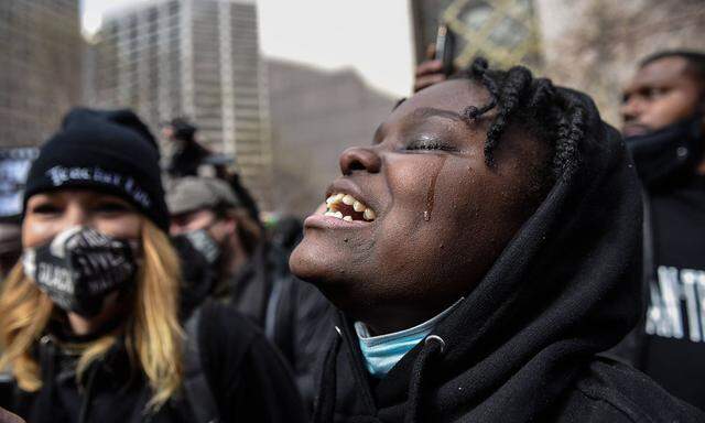 April 20, 2021, Minneapolis, Minnesota, USA: People react to the guilty verdict of the Derek Chauvin trial at the Henne