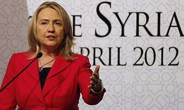 U.S. Secretary of State Clinton speaks during a news conference at the Friends of Syria conference 
