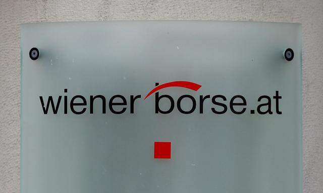 The Vienna Stock Exchange (Wiener Boerse) logo is pictured at the entrance of its office building in Vienna