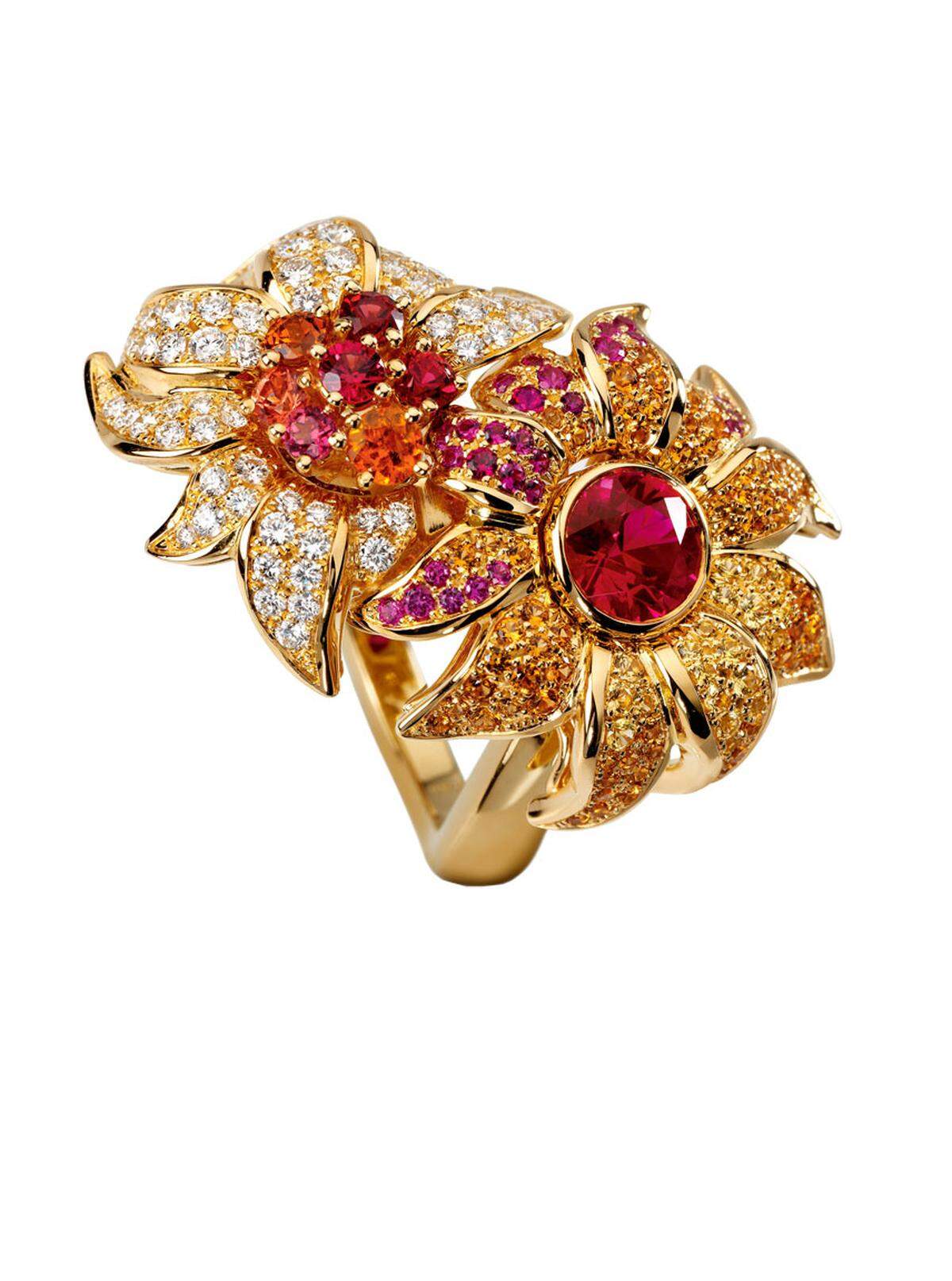 Ring, Gelbgold mit Farbedelsteinen aus der Kollektion L&rsquo;Orangerie von Breguet, Kohlmarkt 4, 37.400 Euro.