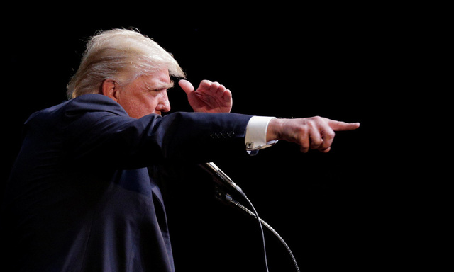 Republican U.S. presidential candidate Donald Trump speaks at a campaign rally in Raleigh.