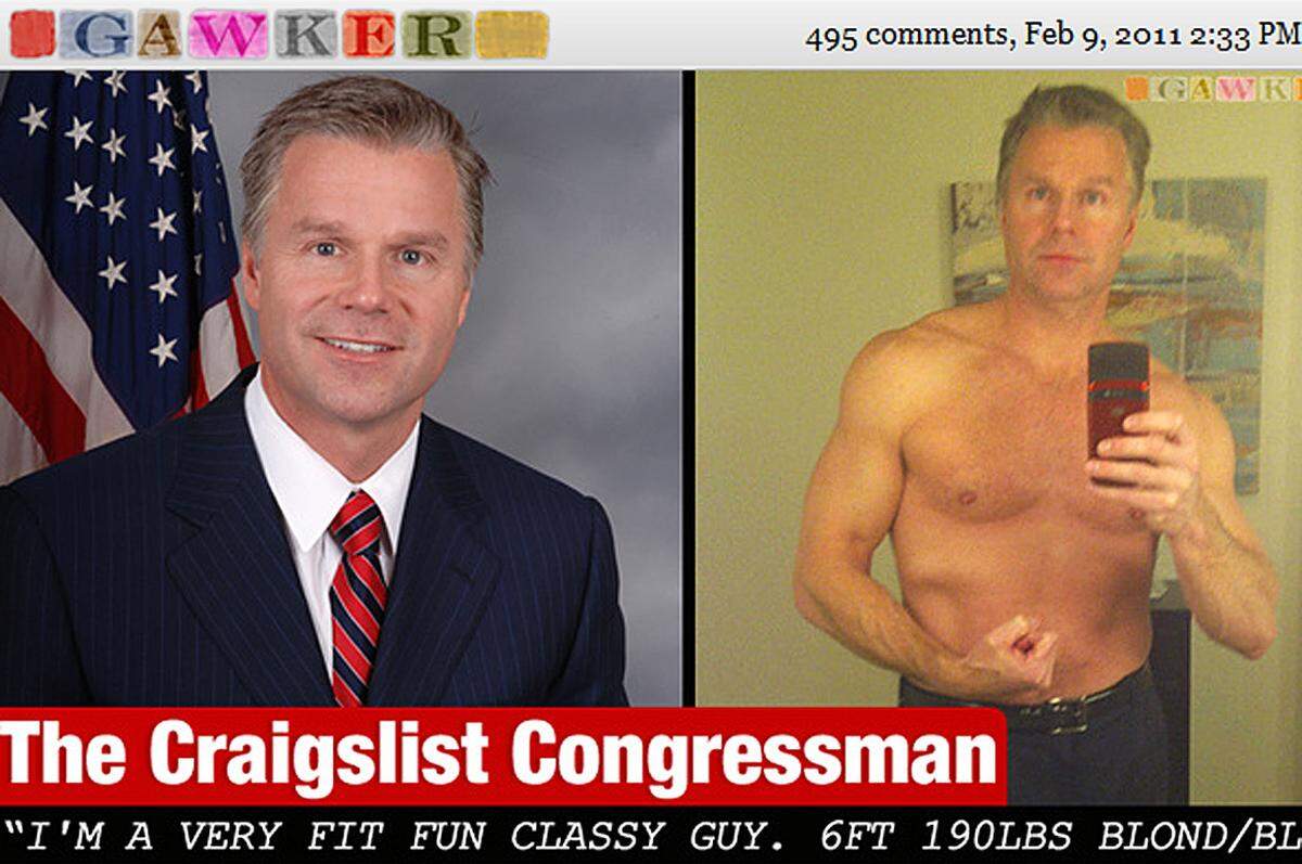 Der verheiratete Familienvater und US-Kongressabgeordnete Christopher Lee suchte auf der Online-Anzeigeplattform Craigslist nach Abwechslung. Einer Userin schickte er ein Bild seines nackten Oberkörpers. Lee trat nach Bekanntwerden der Affäre im Februar 2011 sofort zurück.