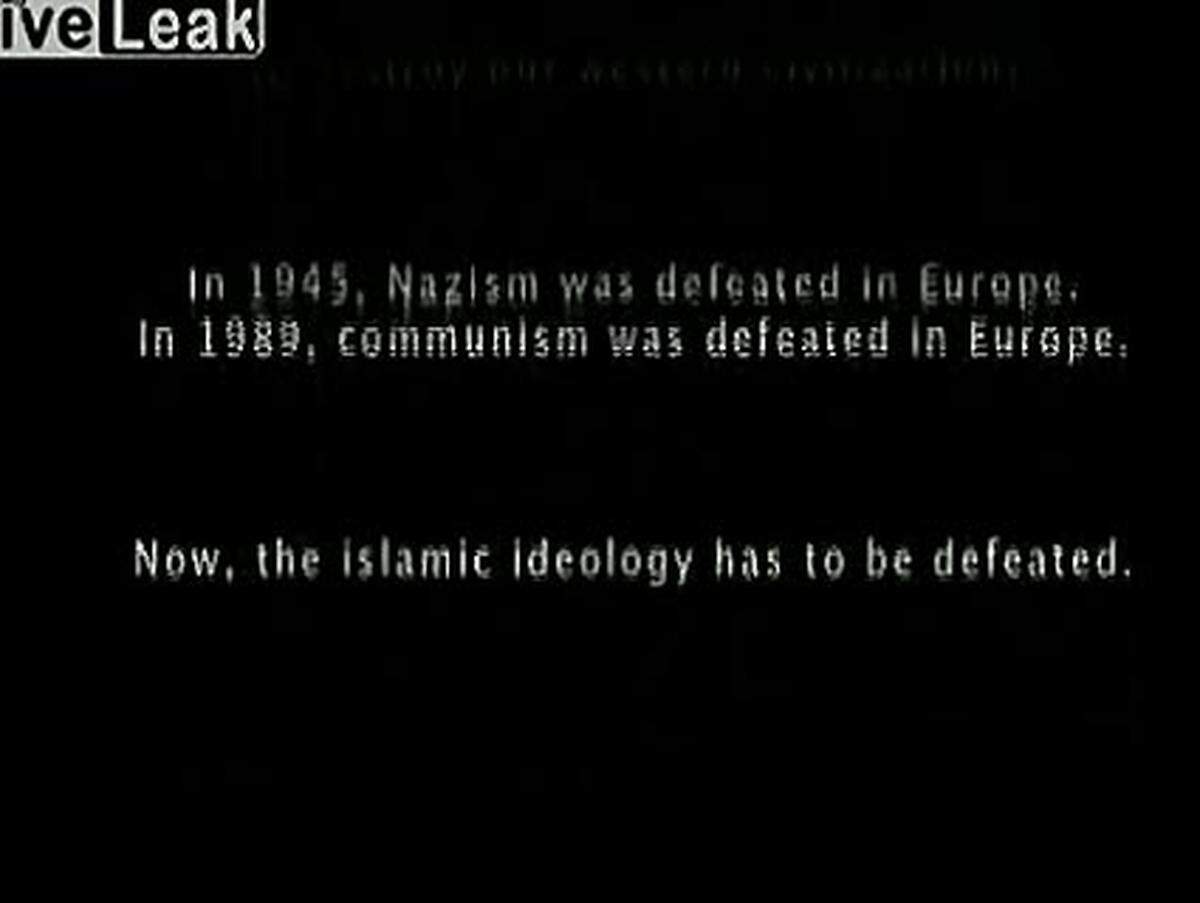 1945 seien die Nazis besiegt worden, 1989 der Kommunismus, nun müsse die islamische Ideologie besiegt werden.