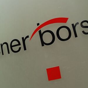 The Vienna Stock Exchange (Wiener Boerse) logo is displayed next to the company's street entrance in Vienna