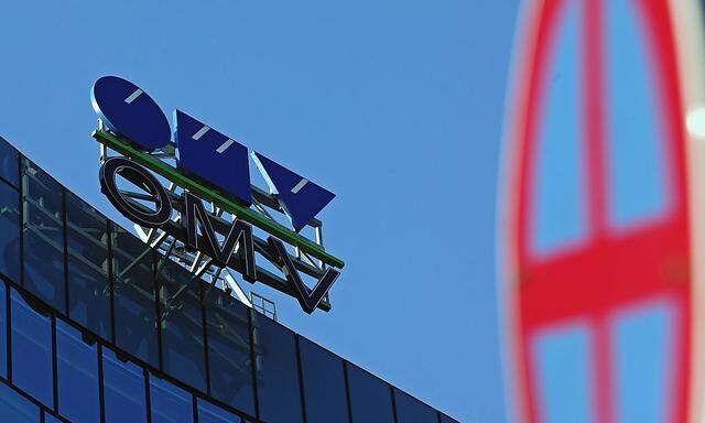 The logo of Austrian oil and gas company OMV is pictured at its headquarters on the day of a board meeting in Vienna