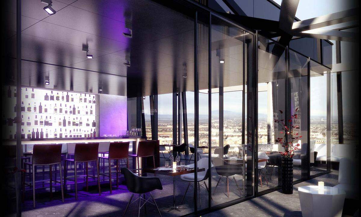 Umgeben von modernstem Interieur und Glas, Glas und noch mehr Glas kann man seit 2014 in der höchsten Rooftop Bar des Landes Händchen halten und Gin-Drinks trinken. Die 57 Bar befindet sich im obersten Stockwerk des Hotel Meliá Vienna im DC Tower.